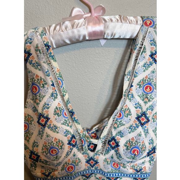 Cupshe swimsuit one piece patterned tie back crochet trim removable lining Sz S - Picture 4 of 7